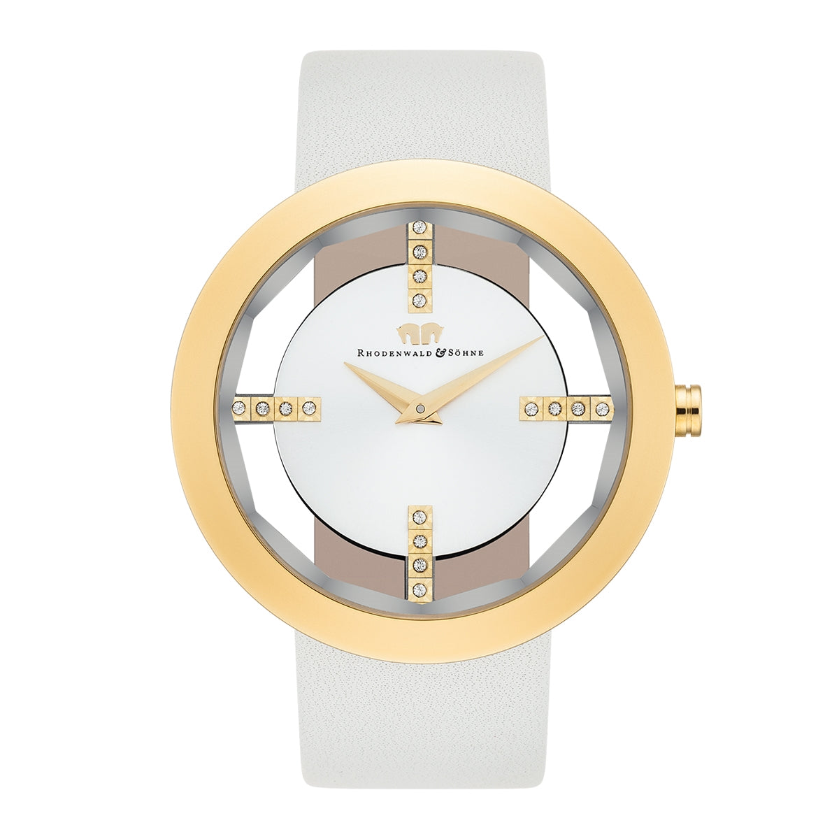 Damen Quarzuhr gelbgold Echtleder creme-weiß