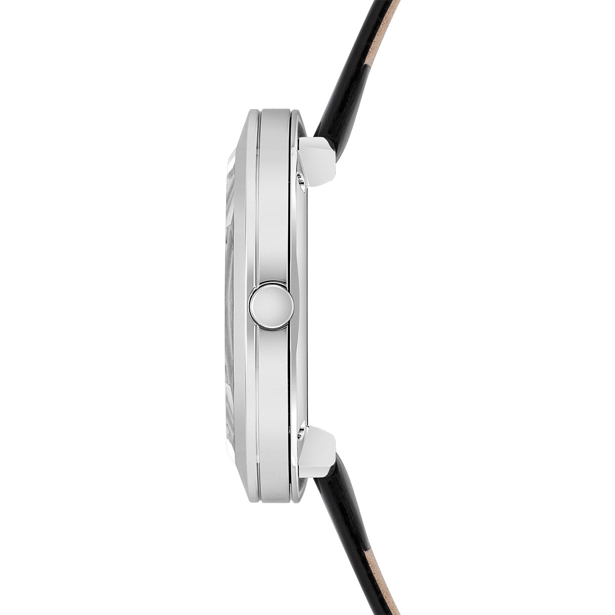 Damen Quarzuhr silber Echtleder schwarz