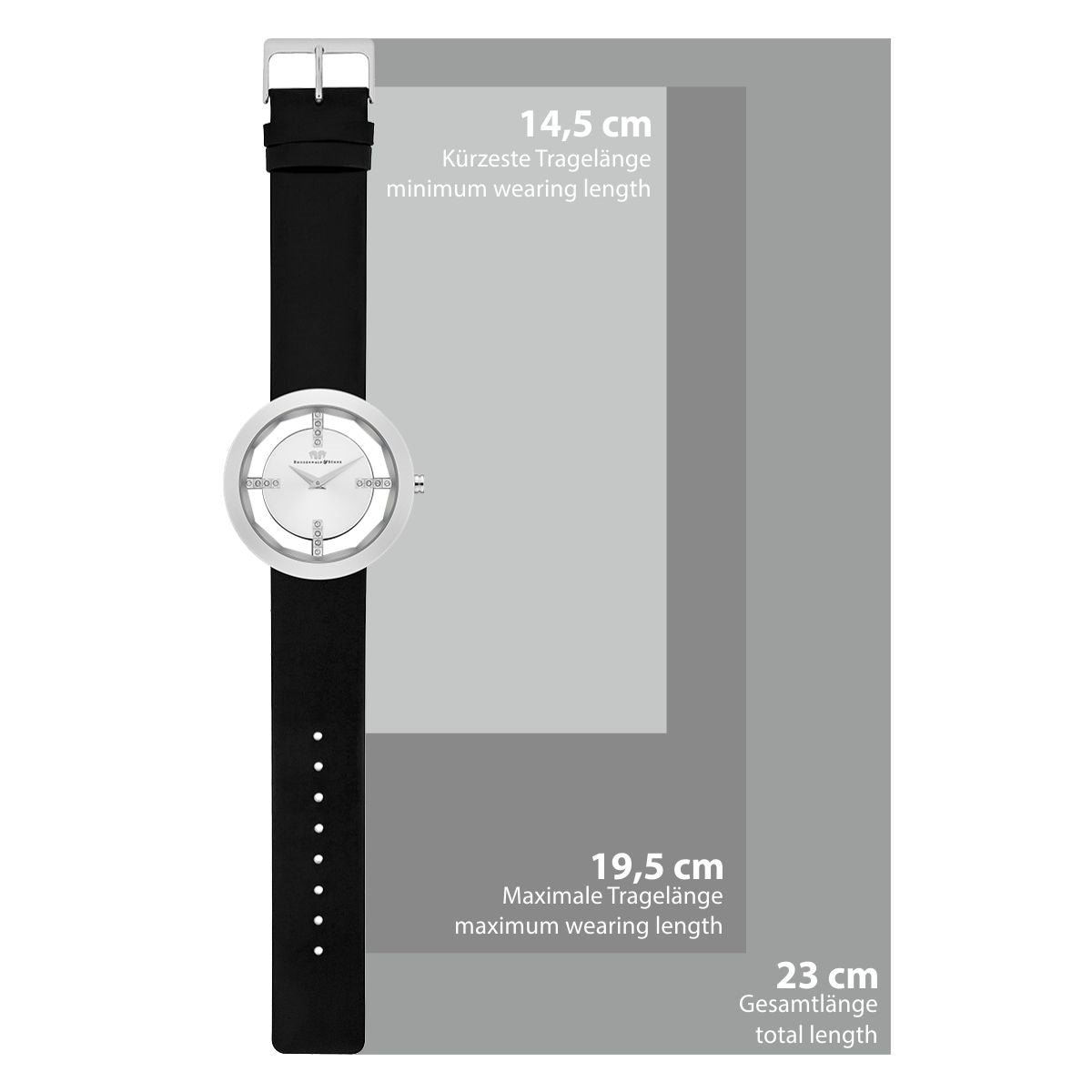 Damen Quarzuhr silber Echtleder schwarz