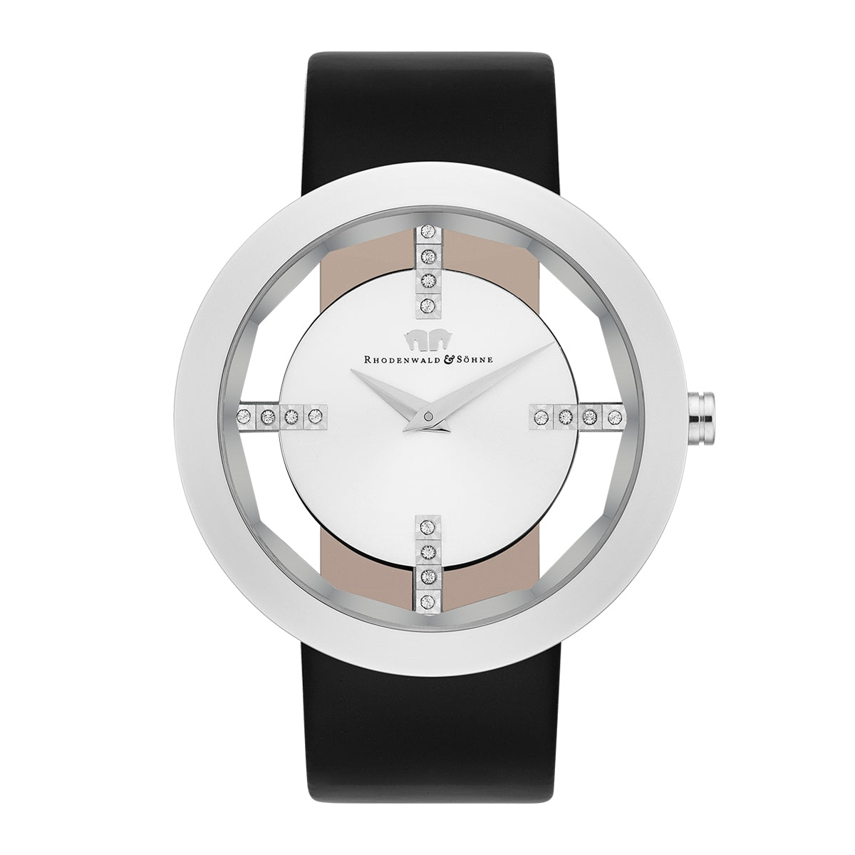 Damen Quarzuhr silber Echtleder schwarz