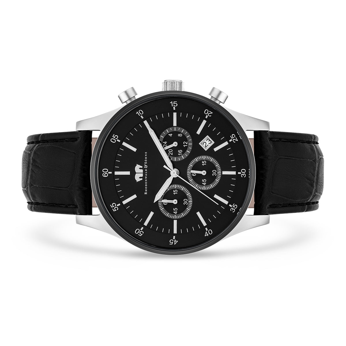 Herren Chronograph silber/schwarz Echtleder schwarz