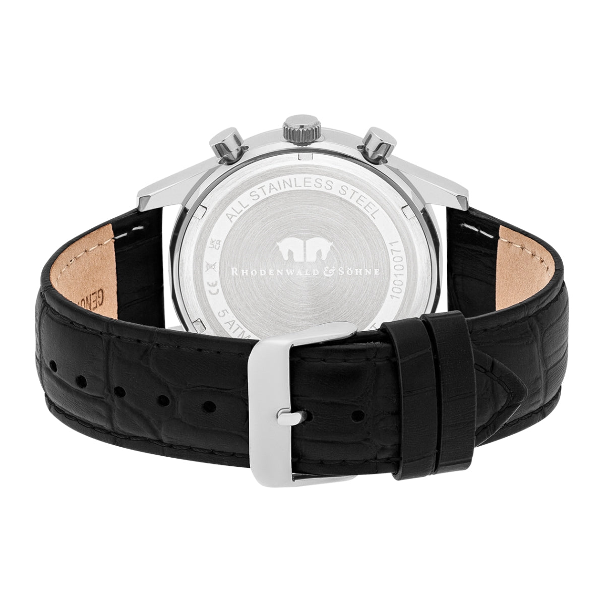 Herren Chronograph silber/schwarz Echtleder schwarz