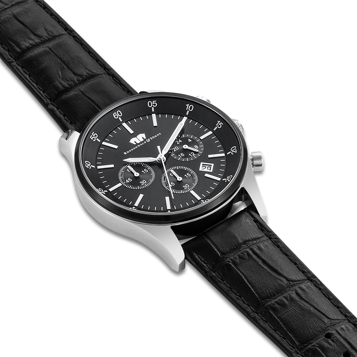 Herren Chronograph silber/schwarz Echtleder schwarz