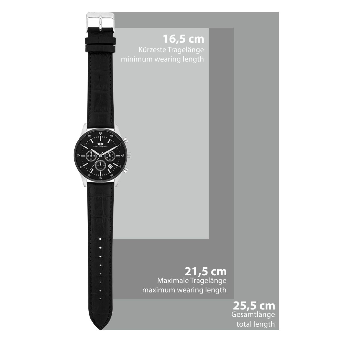 Herren Chronograph silber/schwarz Echtleder schwarz