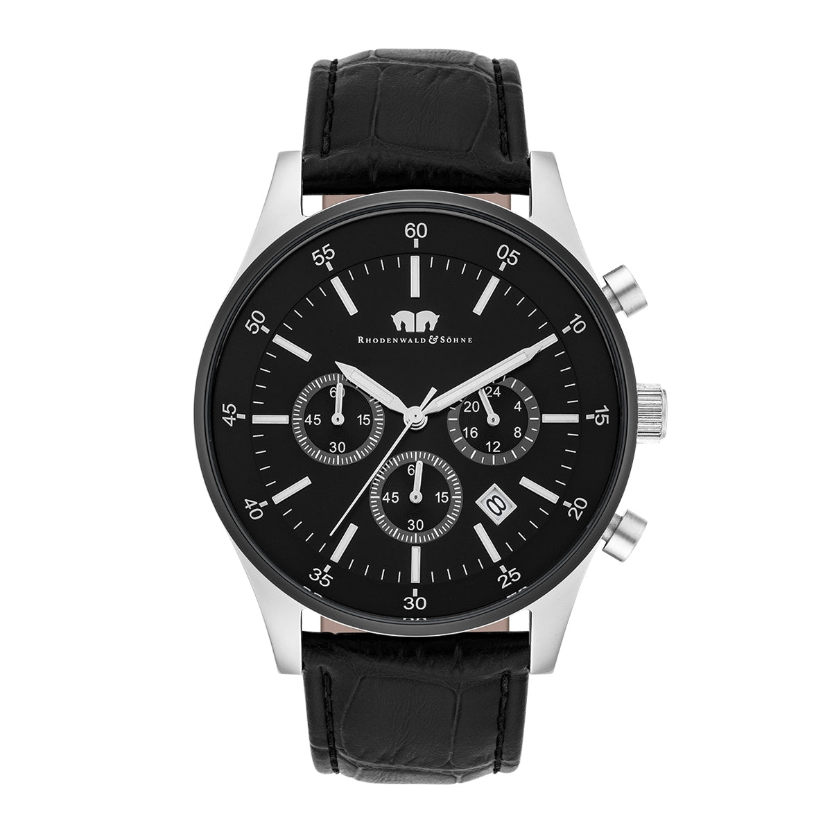Herren Chronograph silber/schwarz Echtleder schwarz