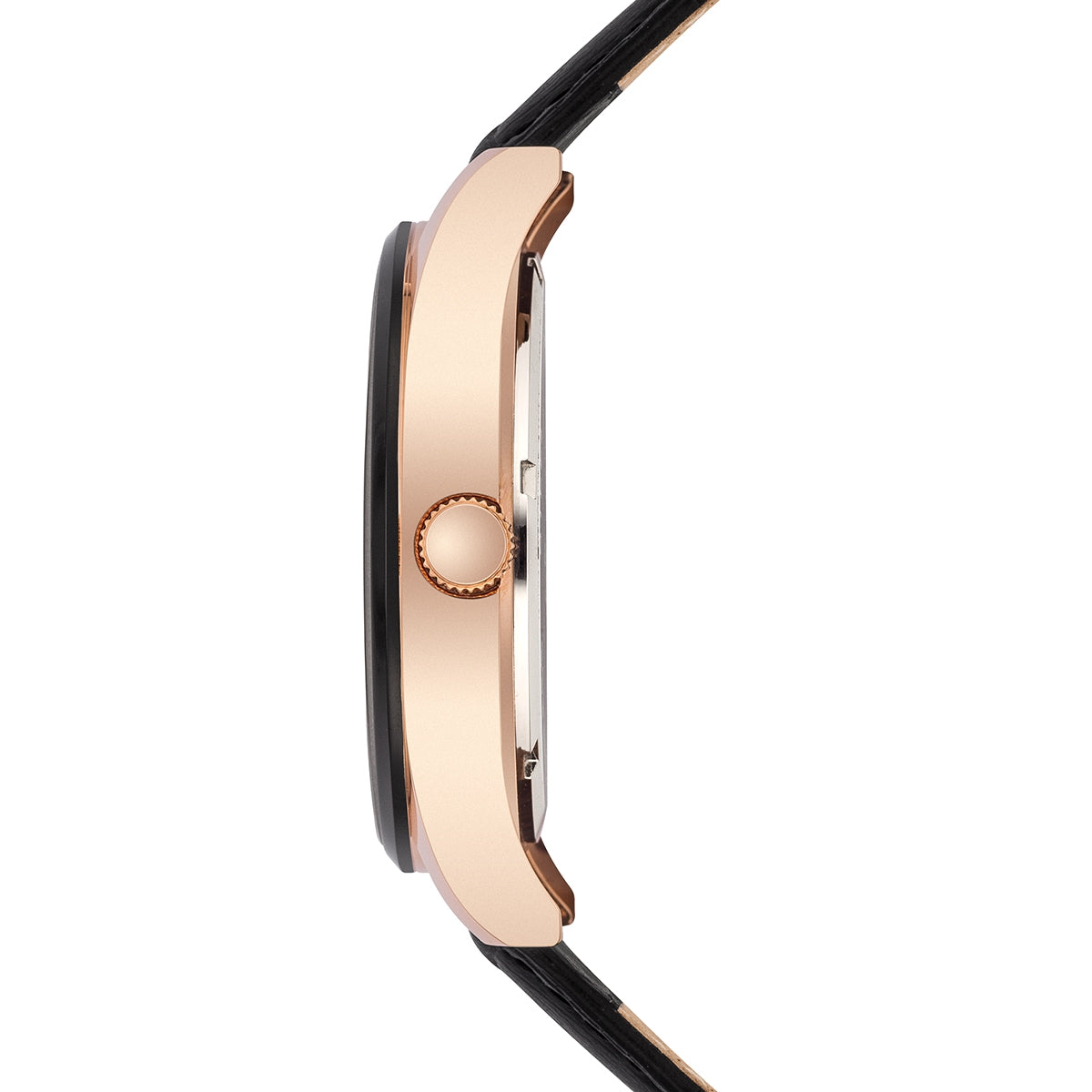 Herren Quarzuhr roségold Echtleder schwarz