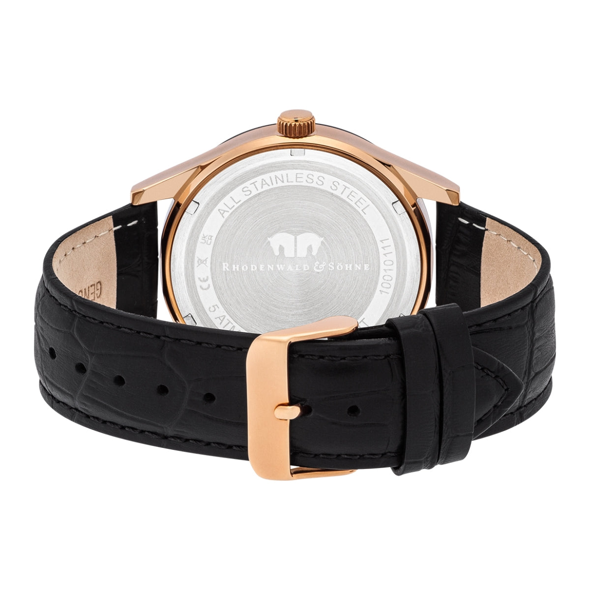 Herren Quarzuhr roségold Echtleder schwarz