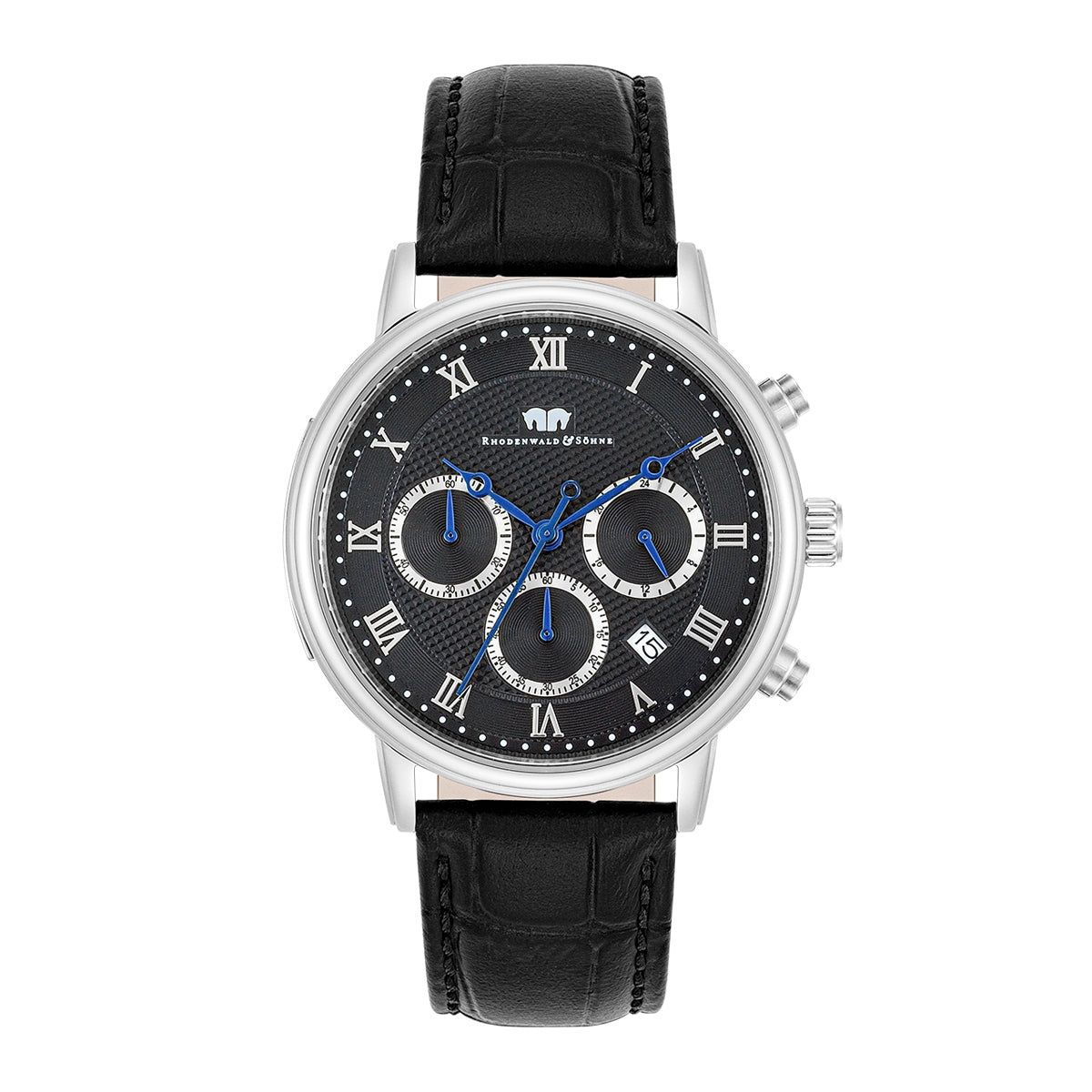 Herren Chronograph silber Echtleder schwarz