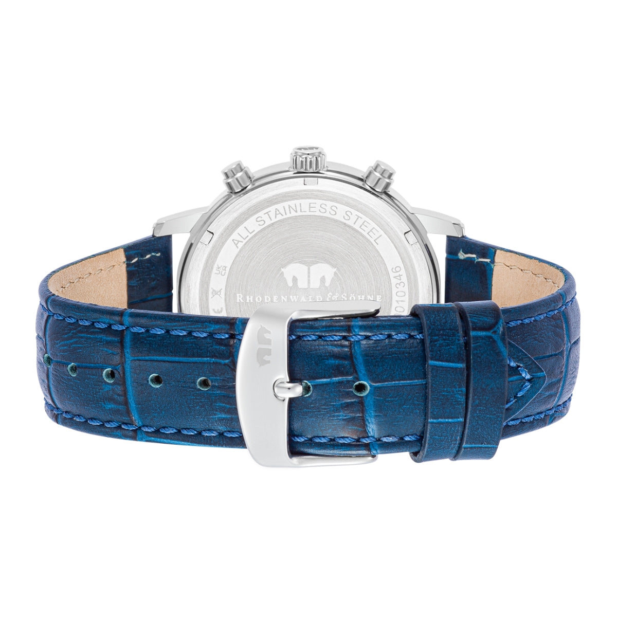 Herren Chronograph silber Echtleder blau