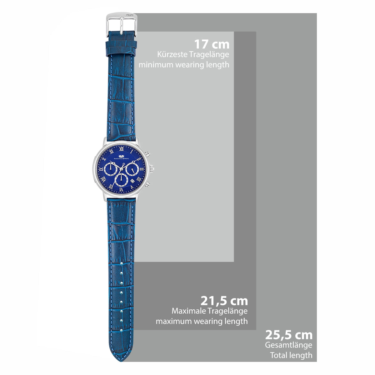 Herren Chronograph silber Echtleder blau