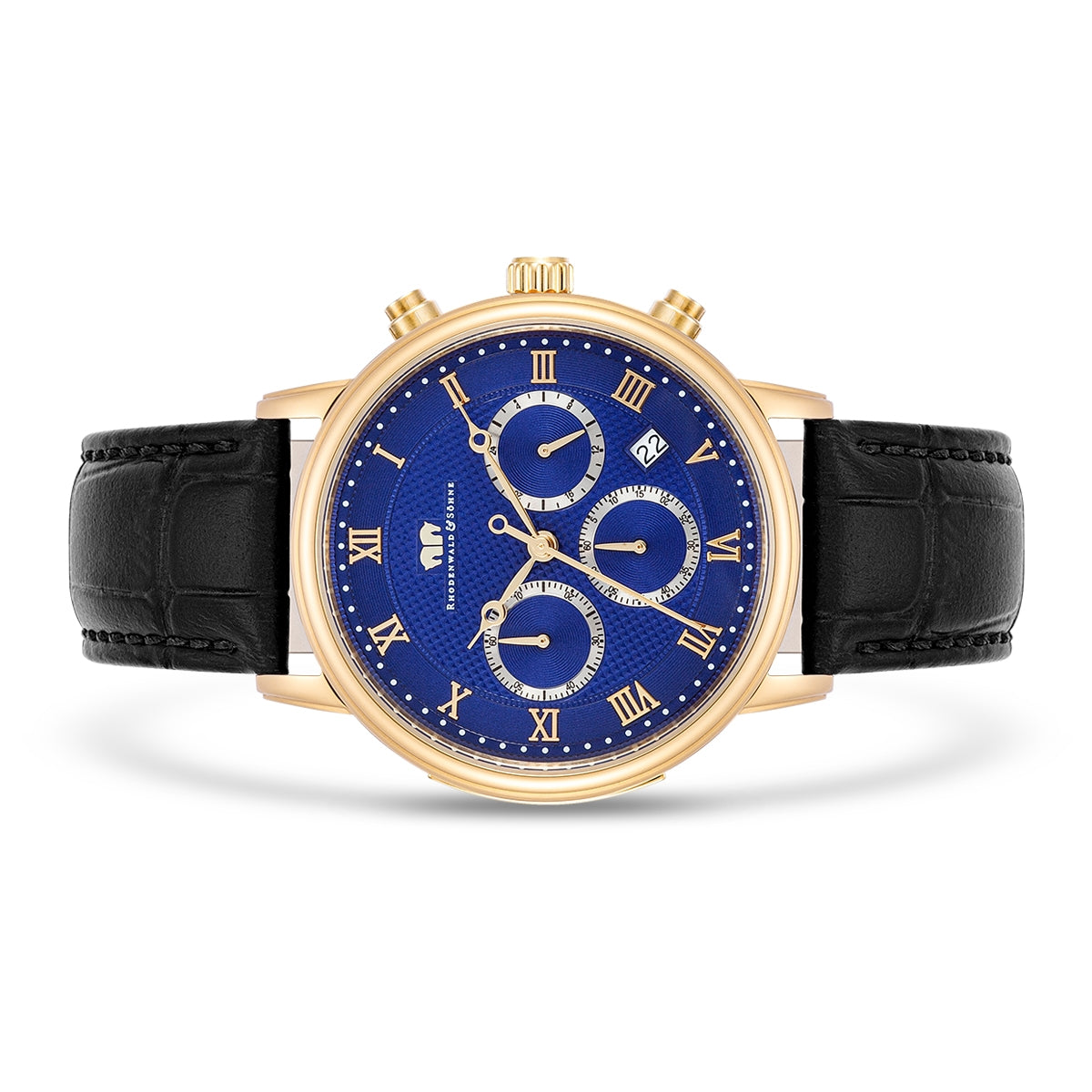 Herren Chronograph gelbgold Echtleder schwarz