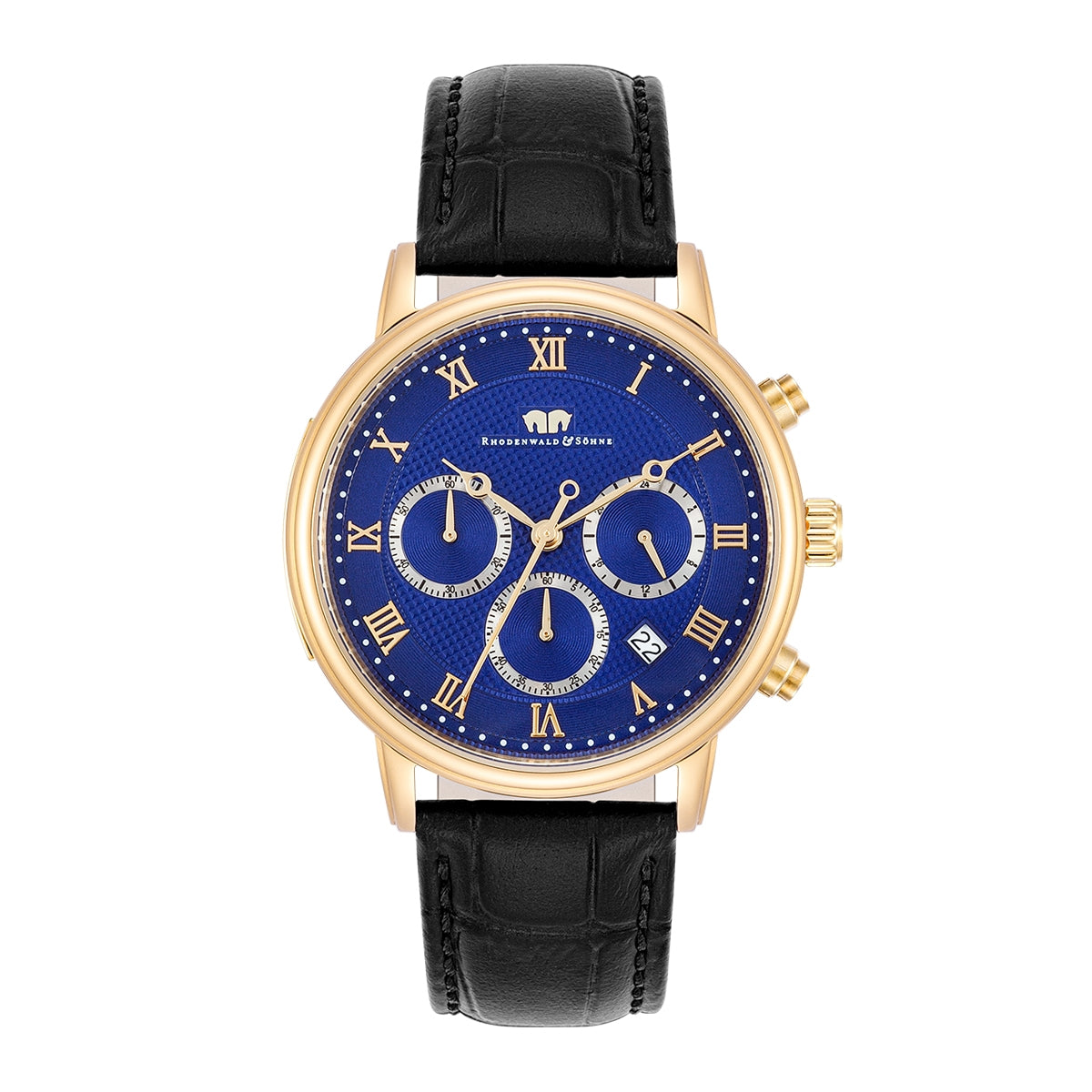 Herren Chronograph gelbgold Echtleder schwarz