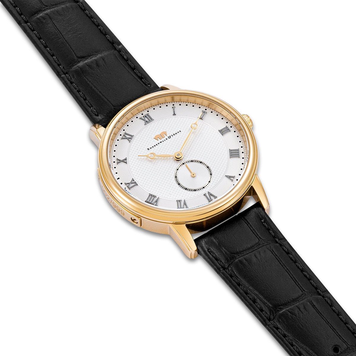 Herren Quarzuhr gelbgold Echtleder schwarz