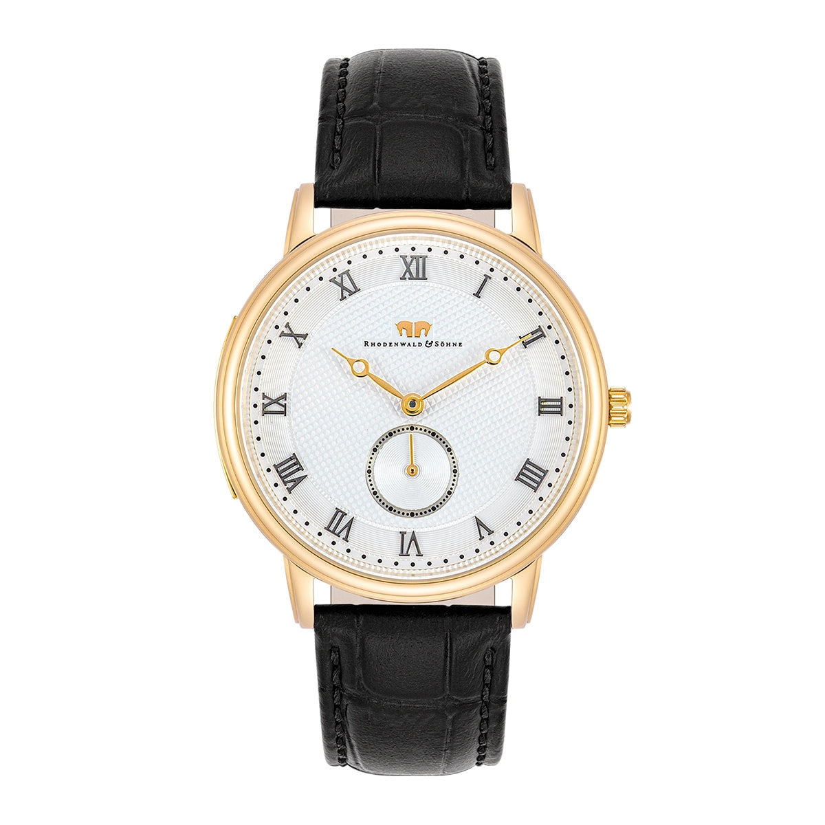 Herren Quarzuhr gelbgold Echtleder schwarz