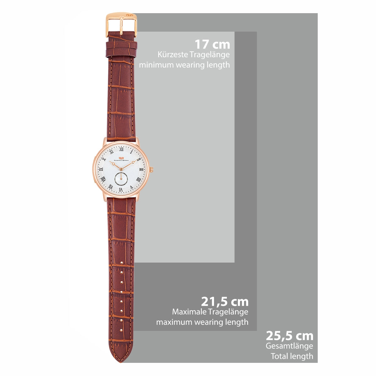 Herren Quarzuhr roségold Echtleder braun