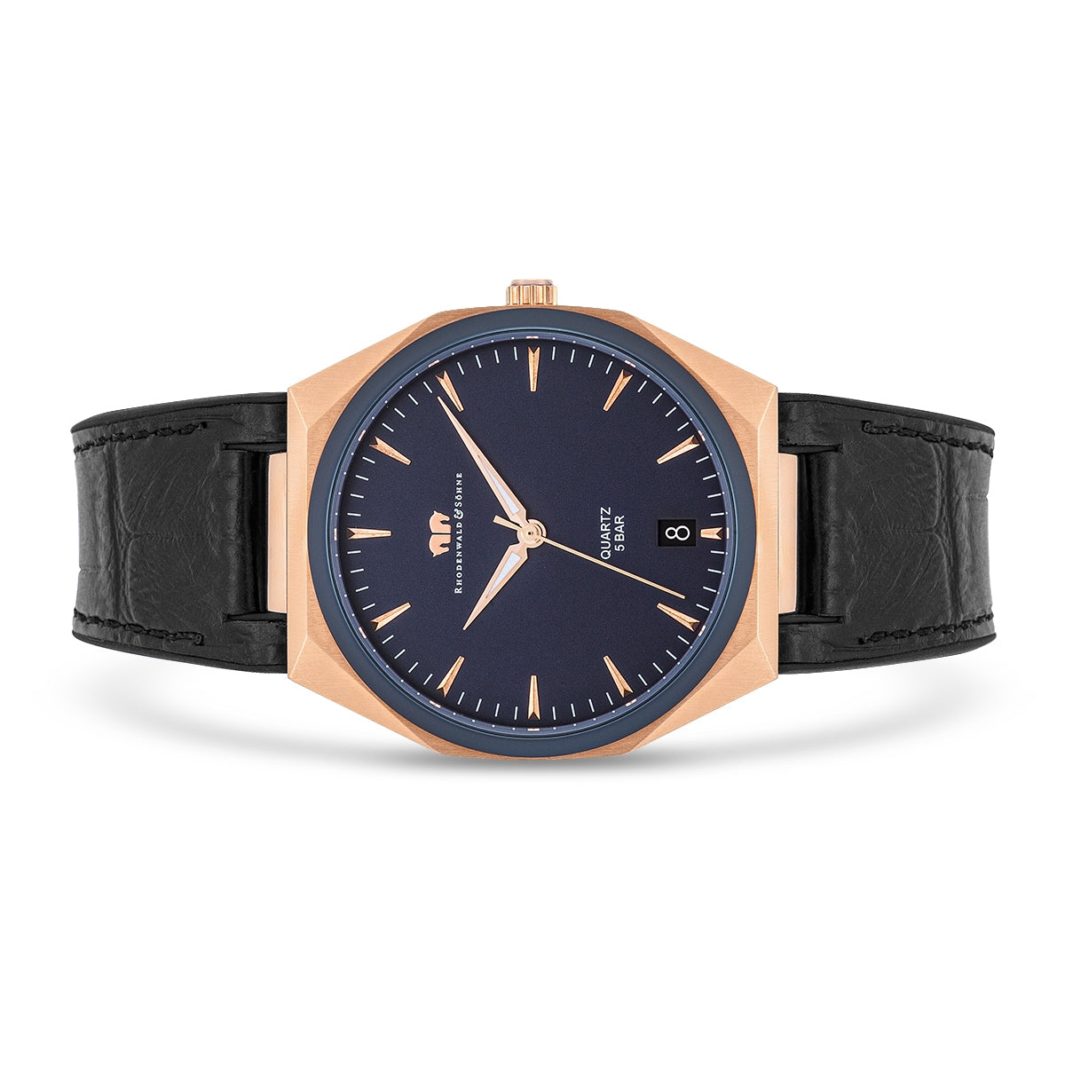Herren Quarzuhr roségold Echtleder/Silikon schwarz