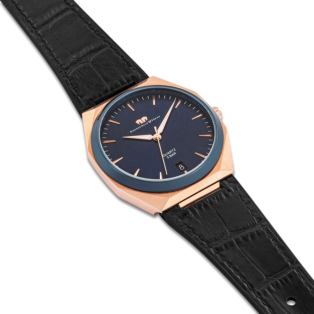 Herren Quarzuhr roségold Echtleder/Silikon schwarz