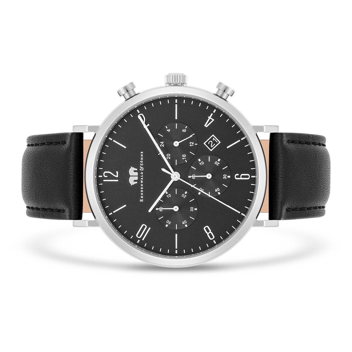 Herren Chronograph silber Echtleder schwarz