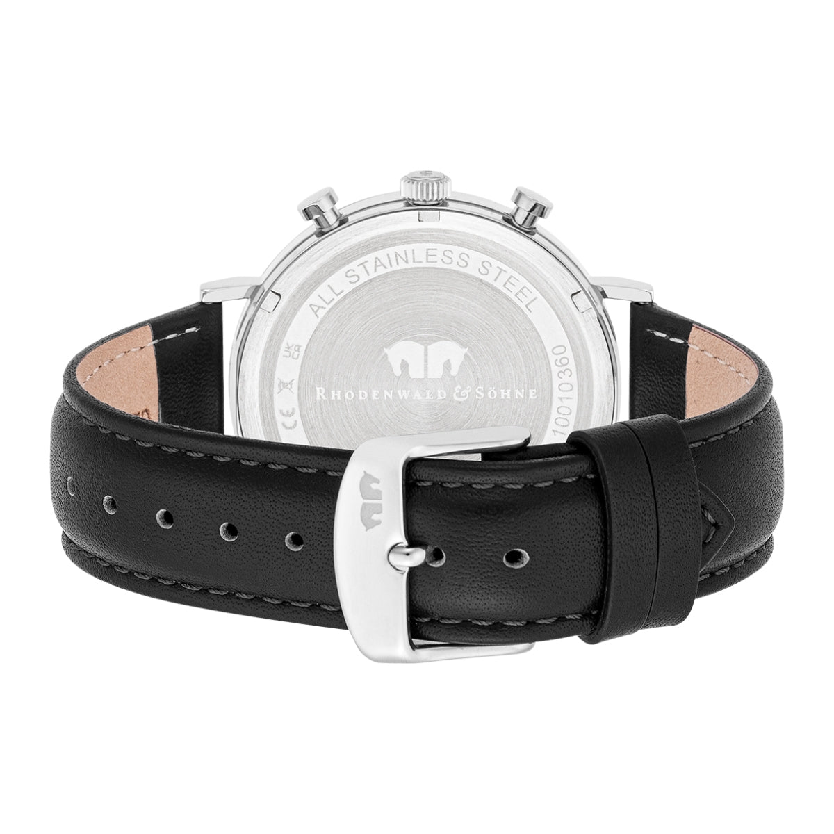 Herren Chronograph silber Echtleder schwarz