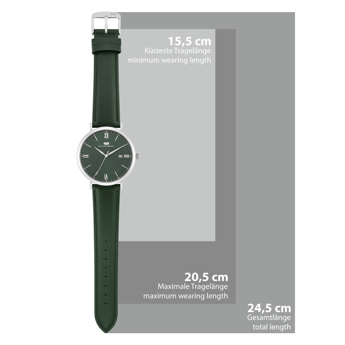 Herren Quarzuhr silber Echtleder grün