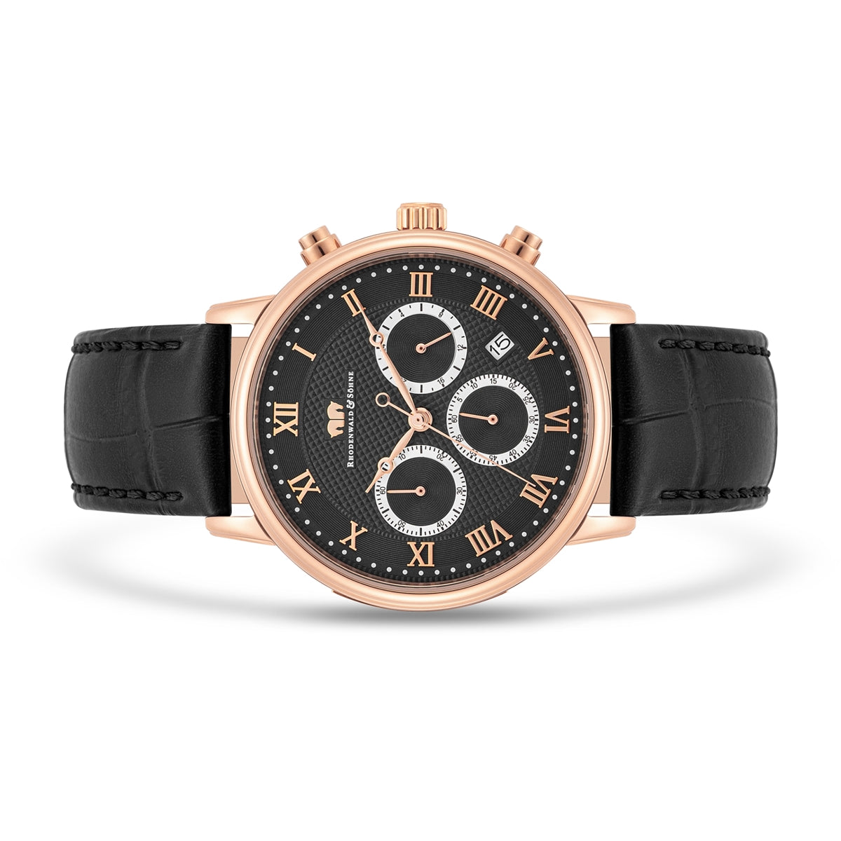 Herren Chronograph roségold Echtleder schwarz
