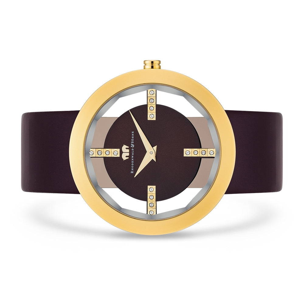 
                  
                    Damen Quarzuhr gelbgold Echtleder dunkelbraun
                  
                