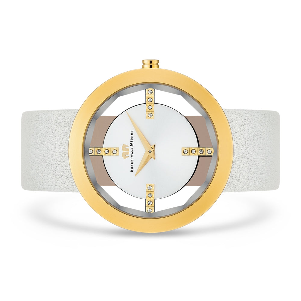 
                  
                    Damen Quarzuhr gelbgold Echtleder creme-weiß
                  
                