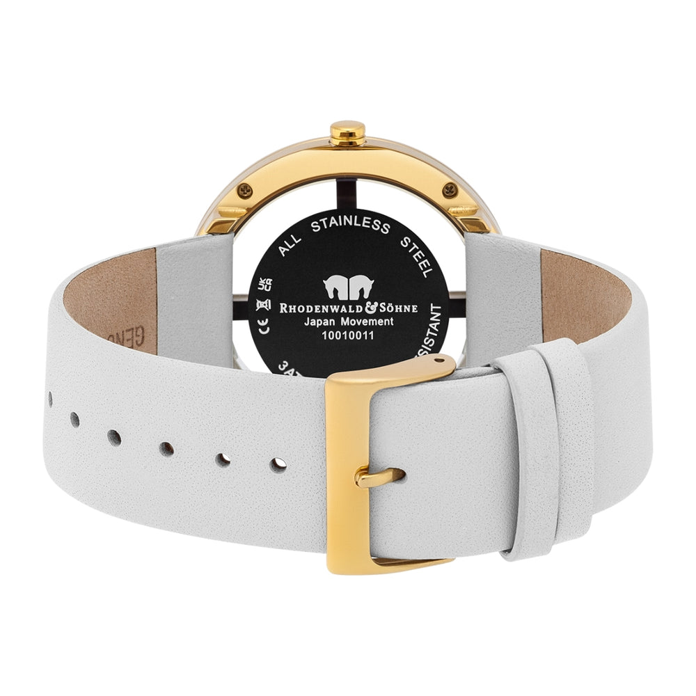
                  
                    Damen Quarzuhr gelbgold Echtleder creme-weiß
                  
                