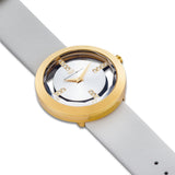 Damen Quarzuhr gelbgold Echtleder creme-weiß