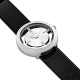 Damen Quarzuhr silber Echtleder schwarz