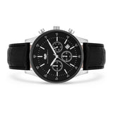 Herren Chronograph silber/schwarz Echtleder schwarz