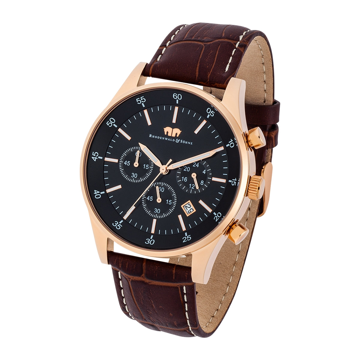 
                  
                    Herren Chronograph roségold Echtleder dunkelbraun
                  
                