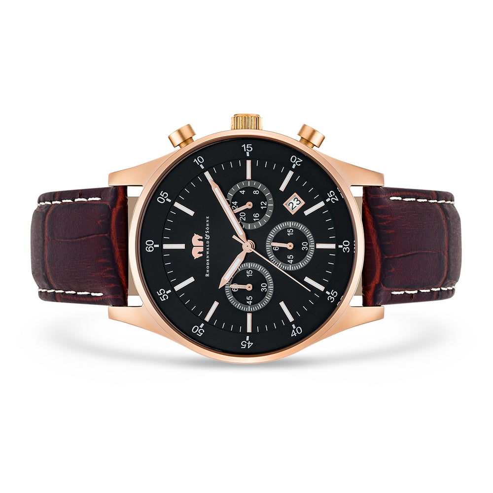
                  
                    Herren Chronograph roségold Echtleder dunkelbraun
                  
                