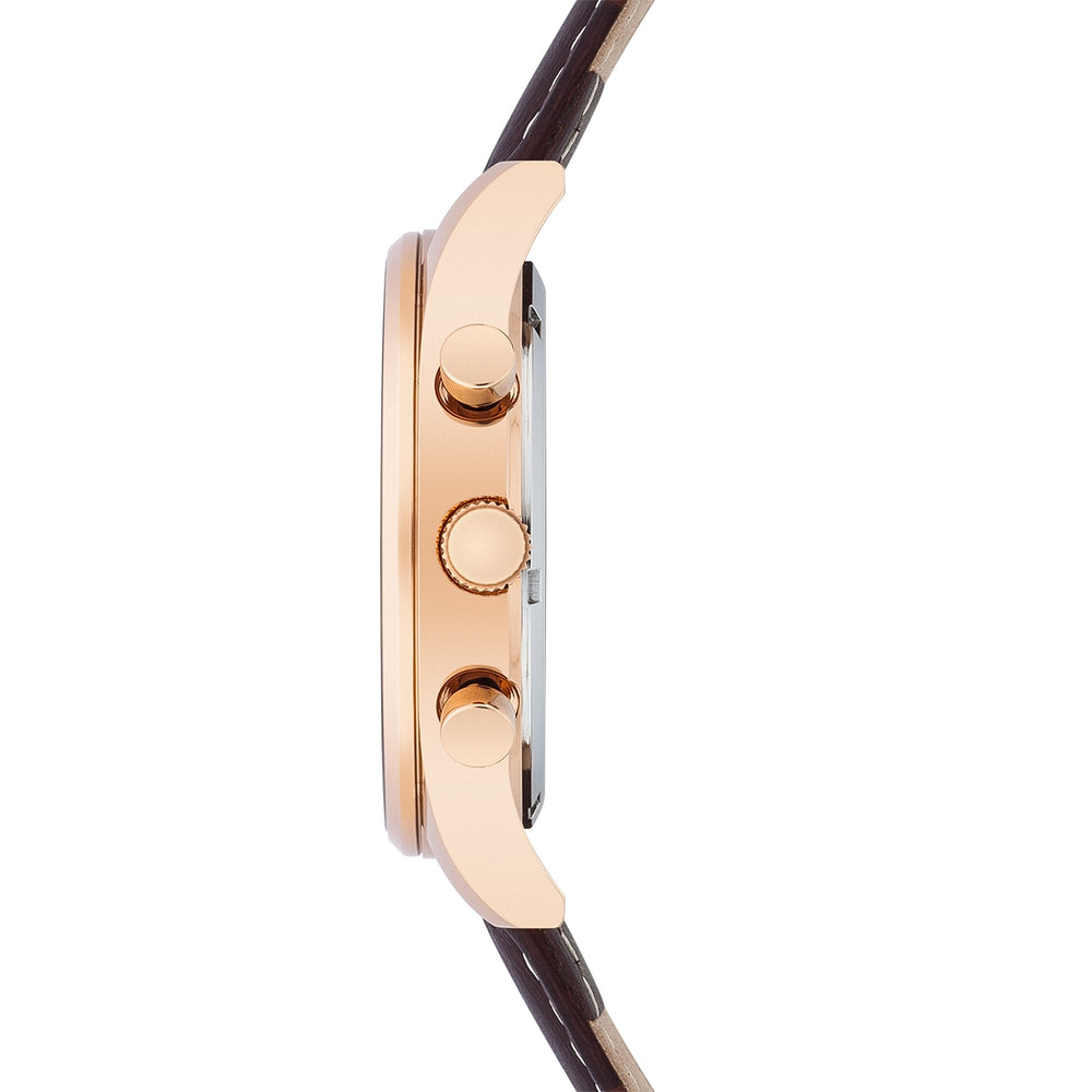 
                  
                    Herren Chronograph roségold Echtleder dunkelbraun
                  
                