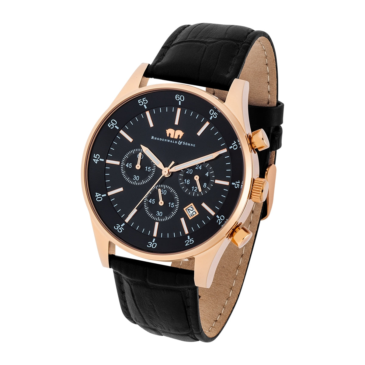
                  
                    Herren Chronograph roségold Echtleder schwarz
                  
                
