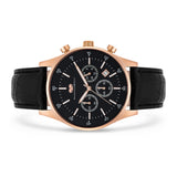 Herren Chronograph roségold Echtleder schwarz