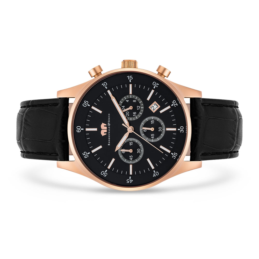 
                  
                    Herren Chronograph roségold Echtleder schwarz
                  
                