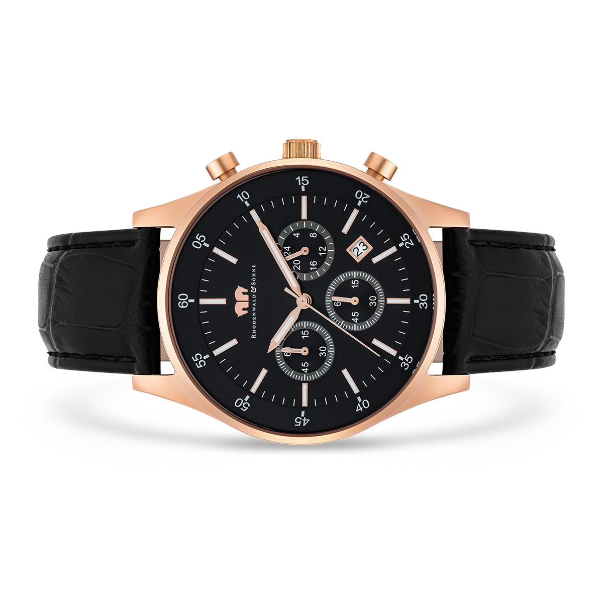 
                  
                    Herren Chronograph roségold Echtleder schwarz
                  
                