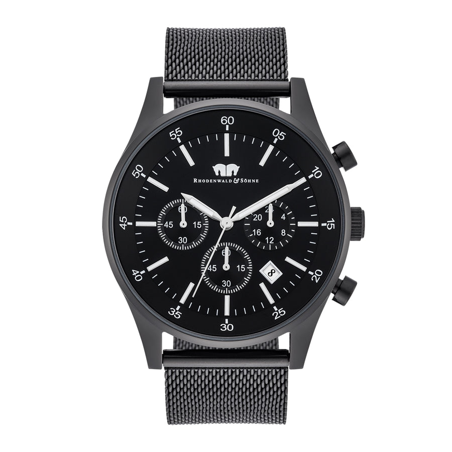 Herren Chronograph schwarz Edelstahl schwarz
