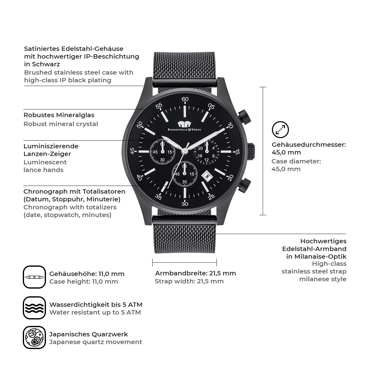 
                  
                    Herren Chronograph schwarz Edelstahl schwarz
                  
                