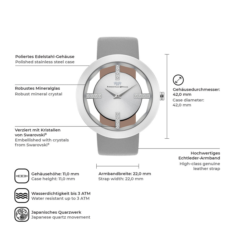 
                  
                    Damen Quarzuhr silber Echtleder grau
                  
                