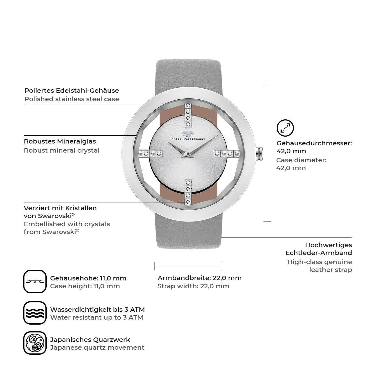 
                  
                    Damen Quarzuhr silber Echtleder grau
                  
                