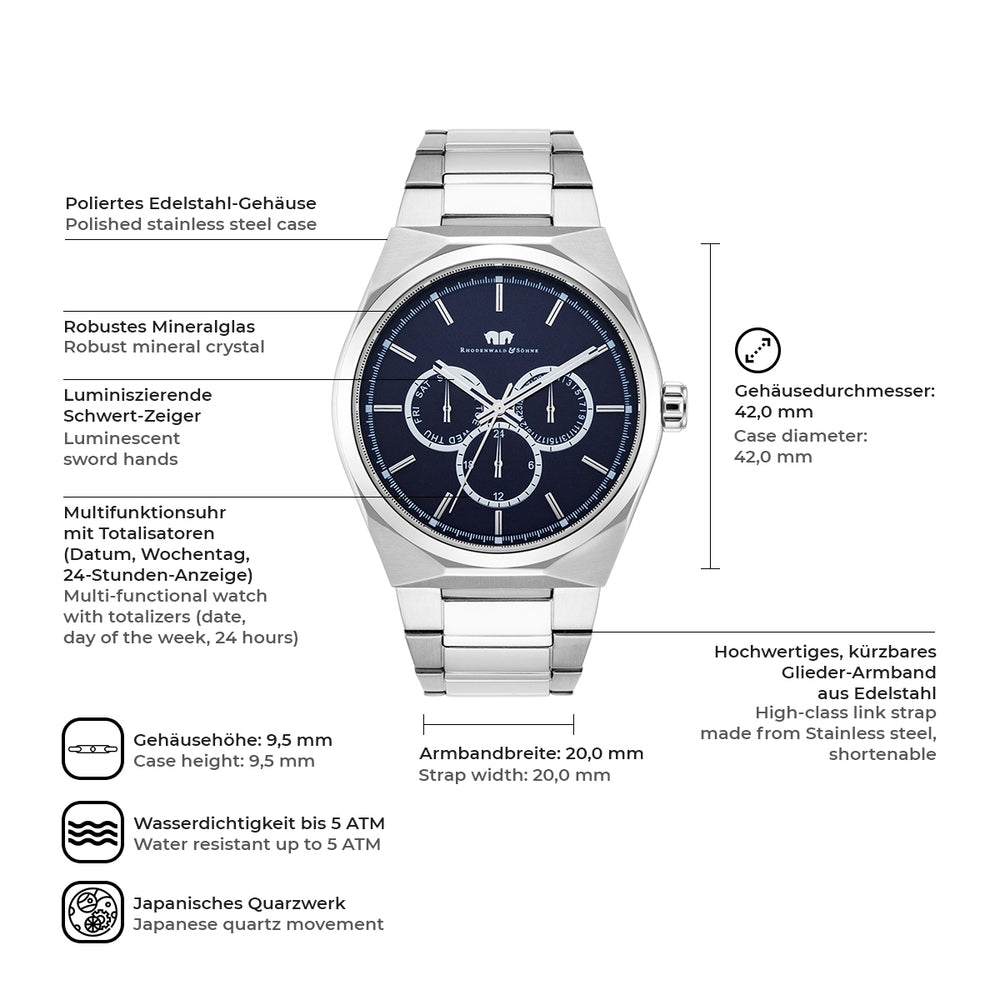 
                  
                    Herren Multifunktionsuhr silber Edelstahl silber
                  
                