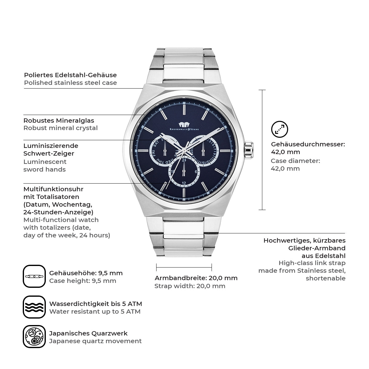 
                  
                    Herren Multifunktionsuhr silber Edelstahl silber
                  
                