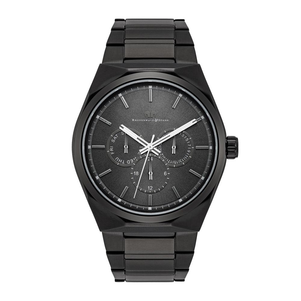 Herren Multifunktionsuhr schwarz Edelstahl schwarz