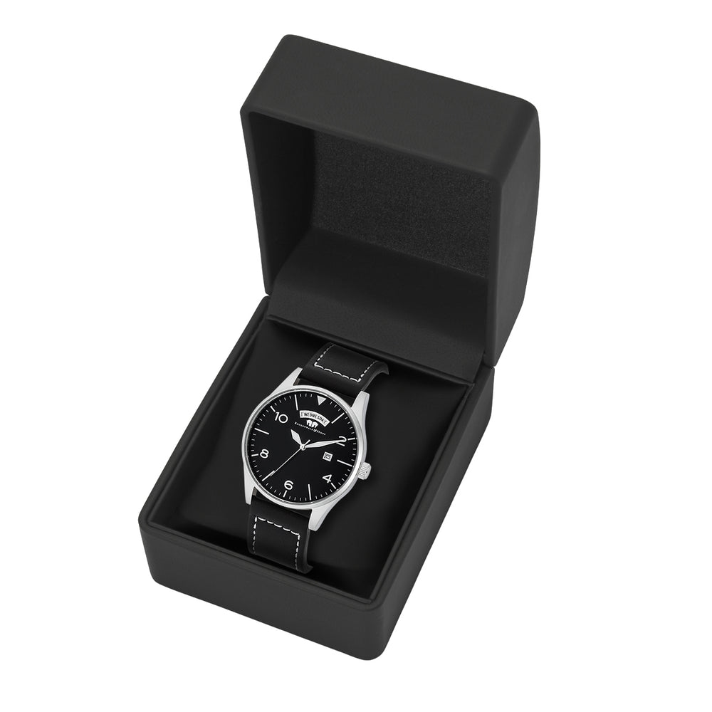 
                  
                    Herren Chronograph silber Echtleder schwarz
                  
                