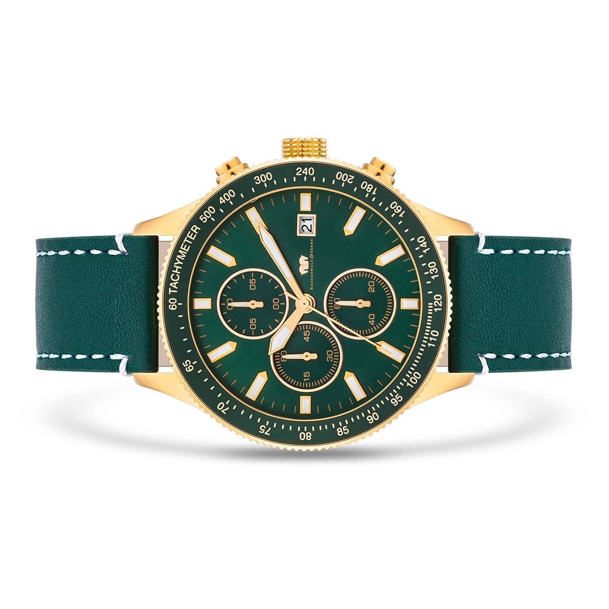 
                  
                    Herren Chronograph gelbgold Echtleder grün
                  
                