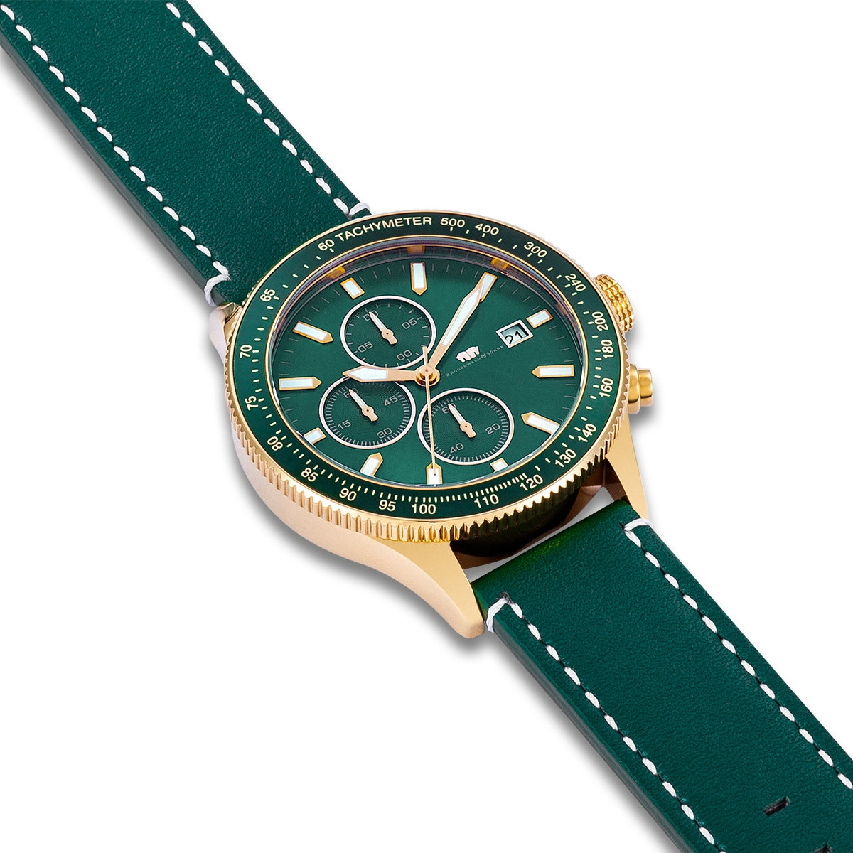 
                  
                    Herren Chronograph gelbgold Echtleder grün
                  
                