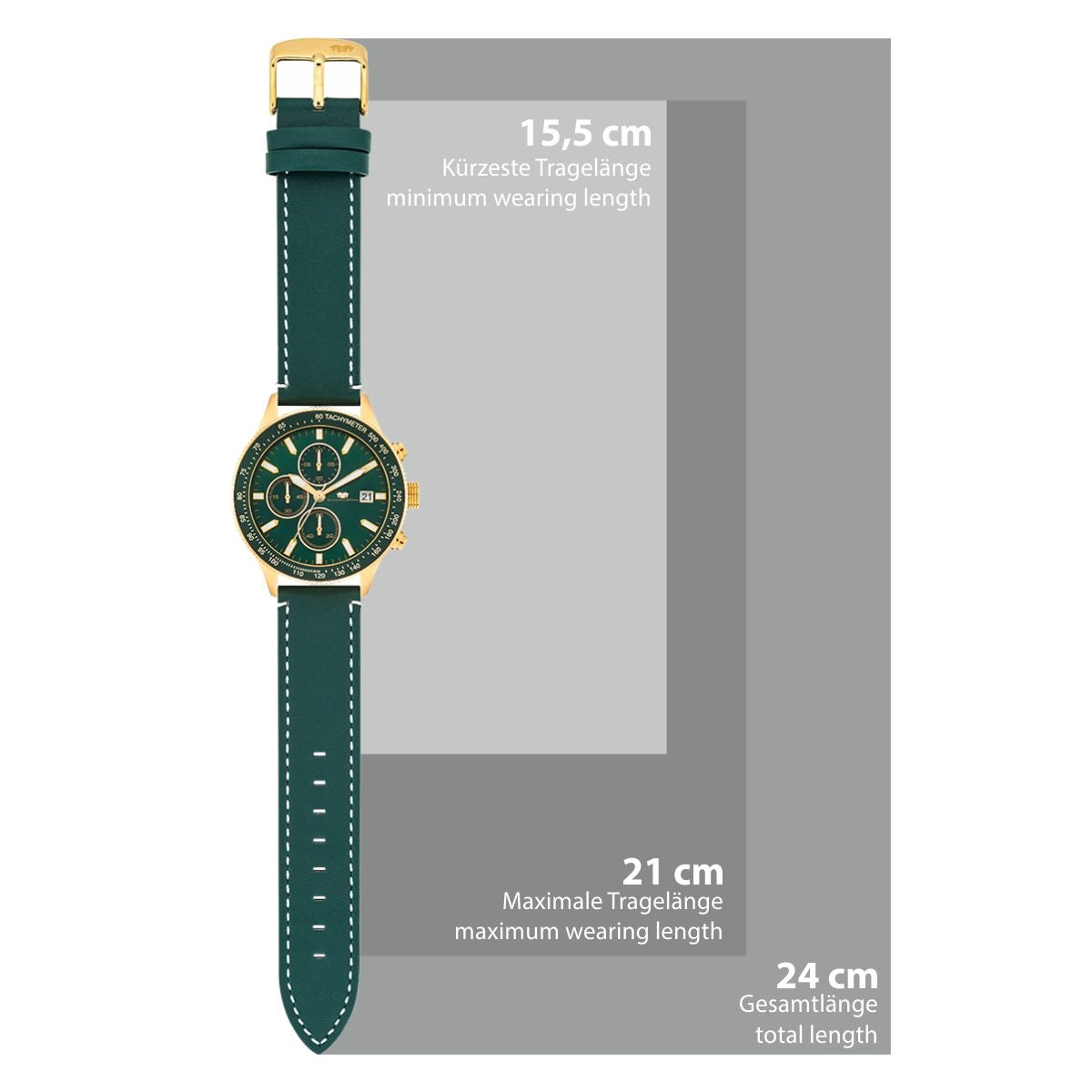 
                  
                    Herren Chronograph gelbgold Echtleder grün
                  
                