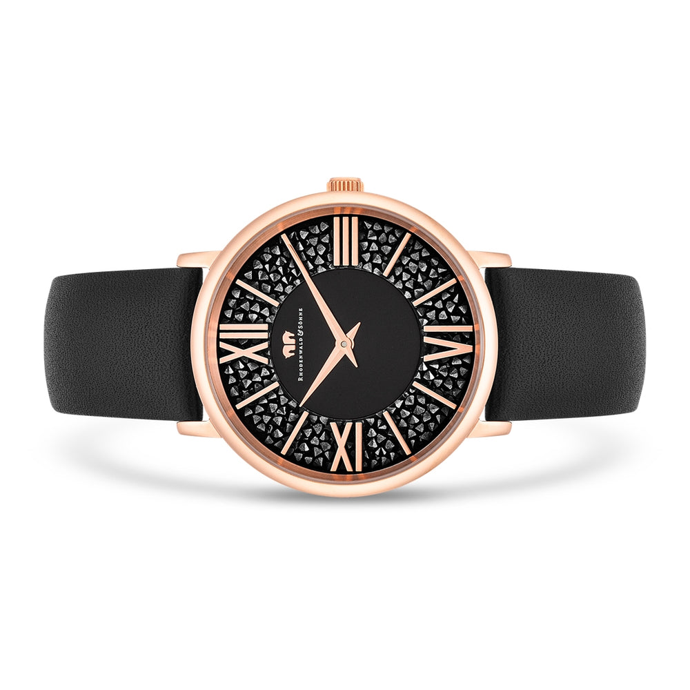 
                  
                    Damen Quarzuhr roségold Echtleder schwarz
                  
                
